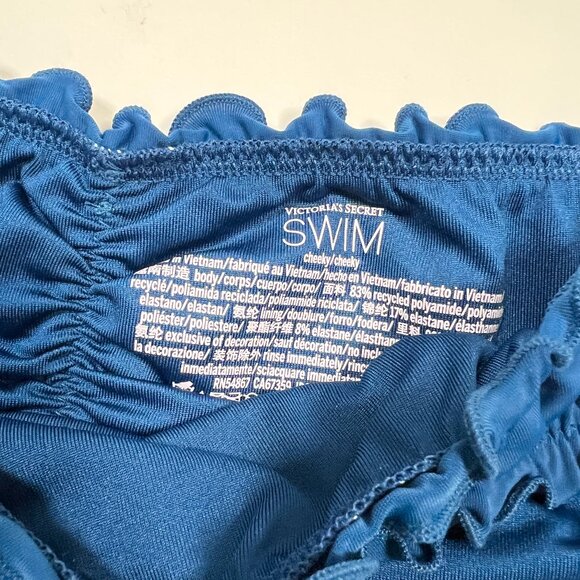 Victoria Secret Large L Bikini Bottom Ruffle Cheeky Ruched Back Sapphire Blue - Picture 6 of 6